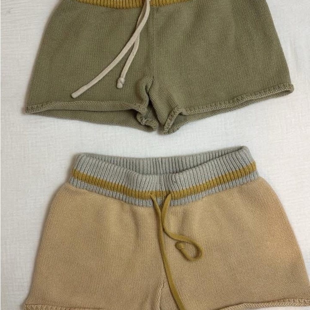 Knitted Kids Shorts Duo in Olive Green and Beige